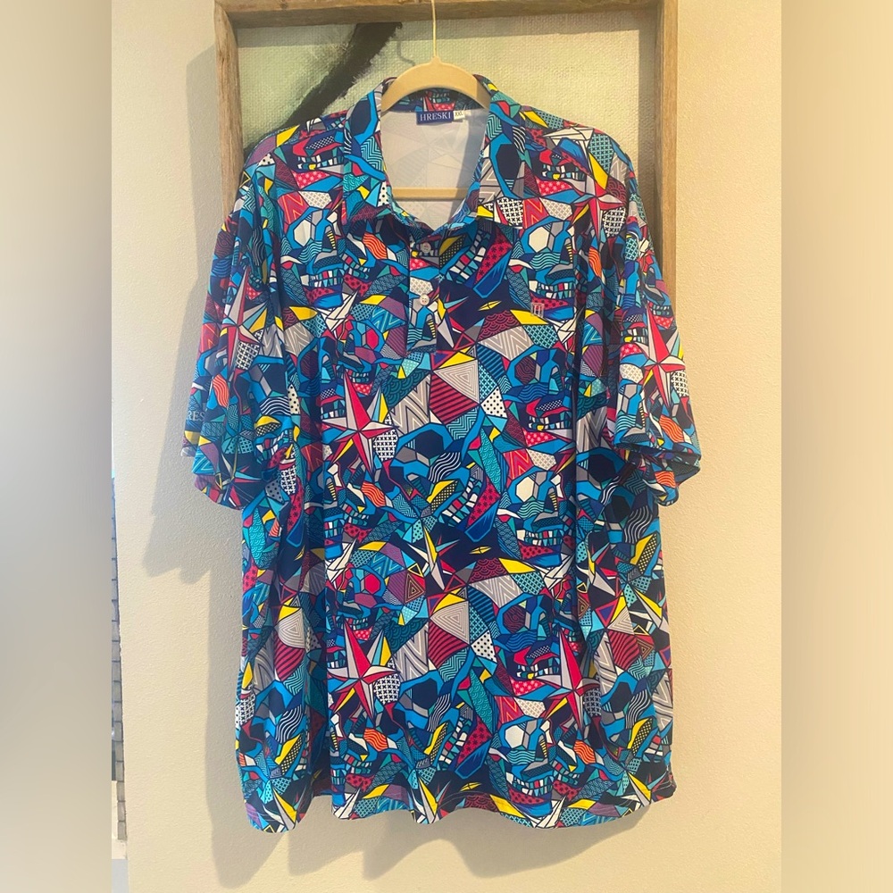 Colorful Geometric Men’s Polo Shirt HRESKI Golf XXL